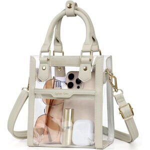 Clear Stadium-Approved Crossbody Bag Transparent Purse with Faux Leather Trim